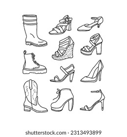 shoes handrawn doodle illustrations vector set