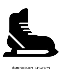 
A shoes having a blade under it depicting ice skates  
