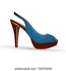Shoes with heels. Denim. Vector.