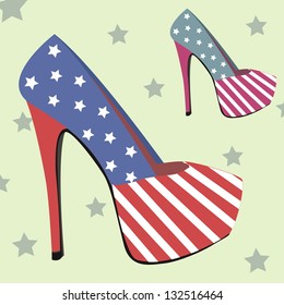 Shoes with heels. U.S. flag. Vector Illustration