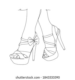 Shoes high heels - one line drawing. Vector illustration continuous line drawing