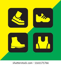 shoes icon. 4 shoes set with sport wear, shoe, running and combat boots vector icons for web and mobile app