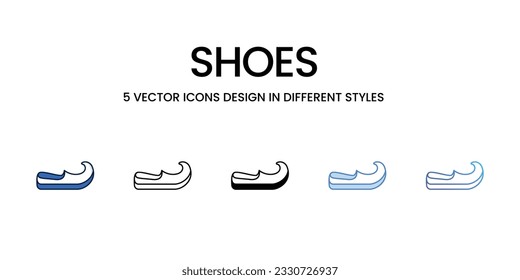 Shoes Icon Design in Five style with Editable Stroke. Line, Solid, Flat Line, Duo Tone Color, and Color Gradient Line. Suitable for Web Page, Mobile App, UI, UX and GUI design.