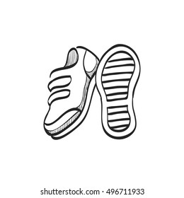 Shoes Icon In Doodle Sketch Lines. Sneakers Foot Sport