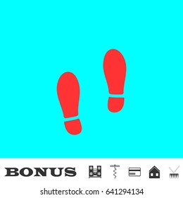 Shoes icon flat. Red pictogram on blue background. Vector illustration symbol and bonus buttons Music center, corkscrew, credit card, house, drum