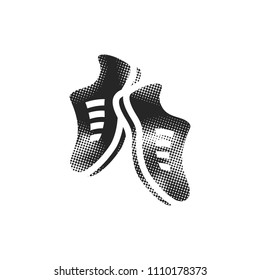 Shoes icon in halftone style. Black and white monochrome vector illustration.