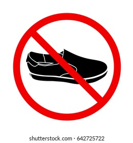 Shoes icon. Red prohibition sign. Stop symbol.
