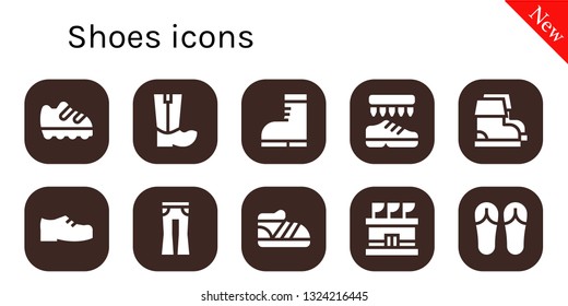 shoes icon set. 10 filled shoes icons.  Collection Of - Shoe, Boots, Shoes, Jeans, Stadium, Sandals