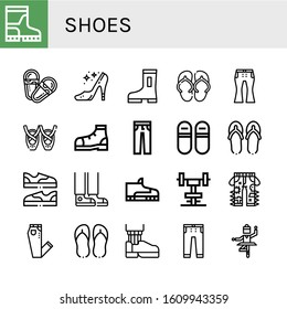 shoes icon set. Collection of Boots, Sandals, High heels, Sandal, Jeans, Ballet, Shoe, Sneakers, Flip flops, Shoes, Sneaker, Footwear, Gym, Leather shoe icons