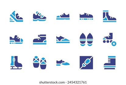 Shoes icon set. Duotone color. Vector illustration. Containing running, shoes, sport shoe, dance shoes, shoe, skate shoes, ice skate.