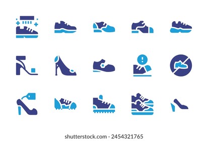 Shoes icon set. Duotone color. Vector illustration. Containing high heel, no shoes, sneakers, brush, sneaker, shoe, high heels, shoes.