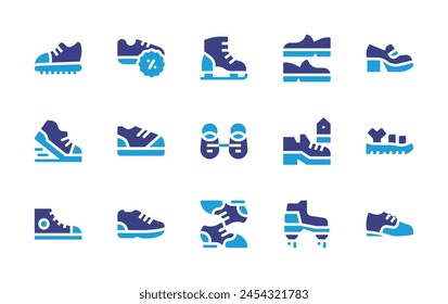 Shoes icon set. Duotone color. Vector illustration. Containing shoes, sneakers, running, shoe, high heels, clothes, sandal, flying, ice skating shoes.