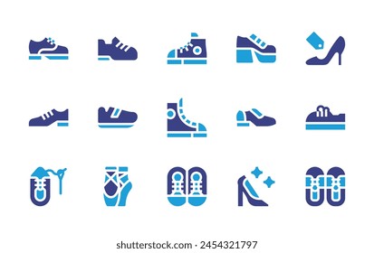 Shoes icon set. Duotone color. Vector illustration. Containing shoes, ballet, shoe label, shoe making, clown, sport shoes, shoe.