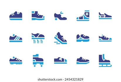 Shoes icon set. Duotone color. Vector illustration. Containing shoes, shoe, flying, sport shoe, running shoes, ice skating, running, sneakers, skate.