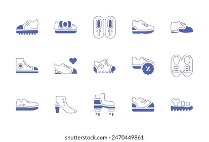 Shoes icon set. Duotone style line stroke and bold. Vector illustration. Containing shoes, sneaker, sneakers, running, shoe, sandal, football, flying shoes.