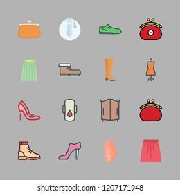 shoes icon set. vector set about wired gloves, high heel, uniform and boot icons set.