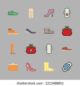 shoes icon set. vector set about shoe, boot, high heel and pants icons set.