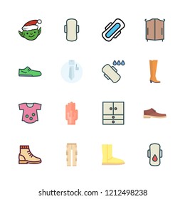 shoes icon set. vector set about wired gloves, uniform, pants and clothes icons set.