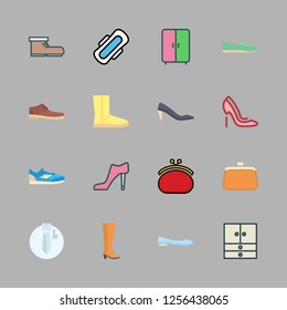 shoes icon set. vector set about uniform, boot, ballet flats and sneaker icons set.