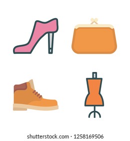shoes icon set. vector set about purse, mannequin, high heel and boot icons set.