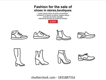 Shoes Icon Vector. Emblem or logotype elements for shoemaker.Fashion vector illustration for the sale of shoes in stores, boutiques.