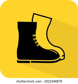 Shoes icon. Wear footwear sign. Boots vector illustration. Black and yellow color caution.