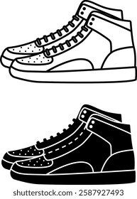 Shoes Icons. Black And White Vector Drawings. Product Worn On Feet To Protect From Cold. Sneakers. Fashion And Clothing Concept