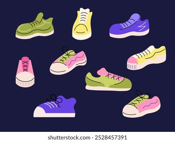 Shoes icons collection.Cartoon sneakers.  Hand drawn Vector illustration.