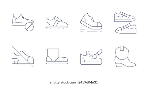 Shoes icons. Editable stroke. Containing shoesoff, shoes, noshoes, soccer, walk, boot.