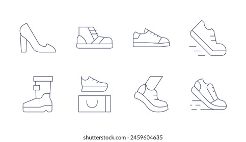 Shoes icons. Editable stroke. Containing shoppingbag, walking, boot, highheels, shoes, running.