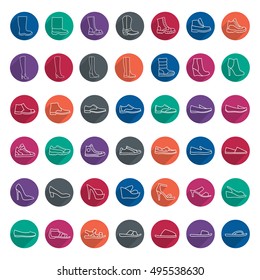 Shoes icons with long shadow, line icons set. Vector illustration