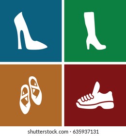 Shoes icons set. set of 4 shoes filled icons such as woman boot, woman shoe, ballet shoes
