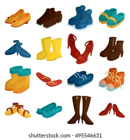 Shoes icons set. Cartoon illustration of 16 shoes vector icons for web