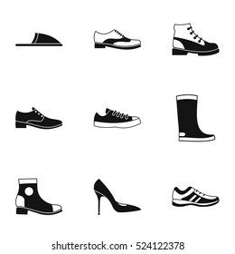 Shoes icons set. Simple illustration of 9 shoes vector icons for web