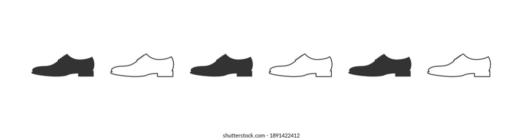 Shoes icons. Silhouette of men's shoes. Shoes icons isolated on white background. Vector illustration