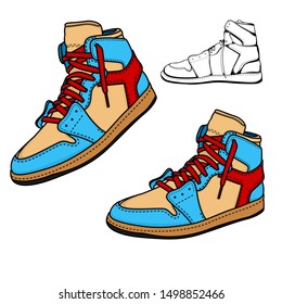 Shoes illustration blueprint isolated white background. vector design