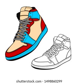 Shoes illustration blueprint isolated white background. vector design