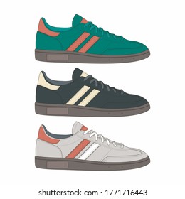 shoes illustration, Old school classic sneaker. Sport wear for men and women. Flat design. Vector illustration. Sport sneakers shoes. Sport, running, fitness, workout shoes. Vector sneakers