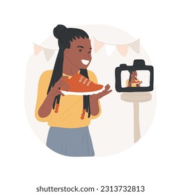 Shoes isolated cartoon vector illustration. Beautiful teenage girl shooting shoes review video, digital lifestyle, social media influencer marketing, content creation vector cartoon.