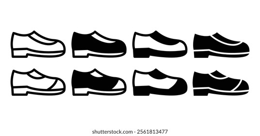 shoes leather icon vector design simple outline and black filled color illustration collection isolated sets