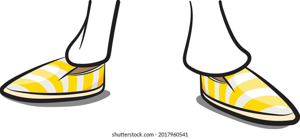 Shoes with Line Drawing Legs Vector Isolated on White Background. Apparel Design Vector Graphics. Cool Shoes Fashion Summer Colorful Loafers and Slippers.