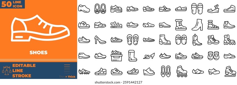 Shoes Line Editable Icons set. Vector illustration in modern thin line style of shoes icons: heel, shoe, fashion, etc