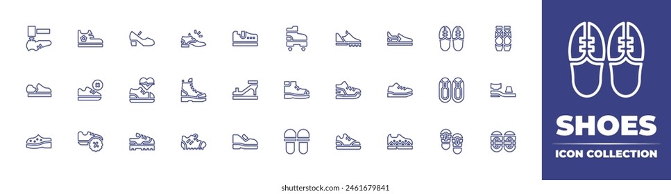 Shoes line icon collection. Editable stroke. Vector illustration. Containing no shoes, shoes, sneakers, sneaker, shoe, comfortable, smart shoes, running, football, shoe prints.