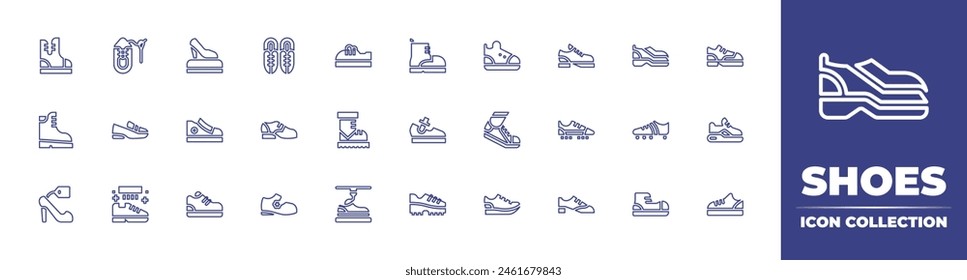 Shoes line icon collection. Editable stroke. Vector illustration. Containing run, tango, shoe, sneakers, brush, trainers, d, snow boot, sneaker, boots, high heels, shoes, football boots.