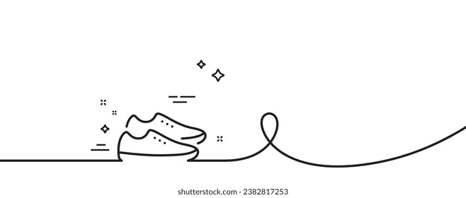 Icono de línea de zapatos. Una línea continua con curl. Señal de calzado deportivo. Símbolo de zapatillas de moda. Cinta de contorno simple para zapatos. Patrón de curva de bucle. Vector