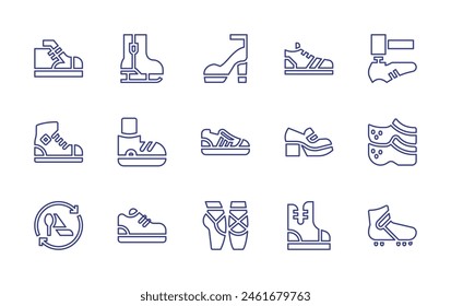 Shoes line icon set. Editable stroke. Vector illustration. Containing shoe, sneakers, high heels, ballet, shoe making, ice skating shoes, sport shoe, shoes.