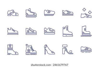 Shoes line icon set. Editable stroke. Vector illustration. Containing shoes, sneakers, boots, shoe, high heels, boot, clothes, ice skating.