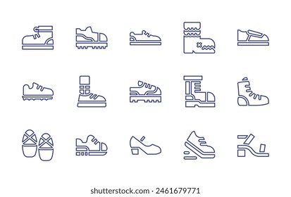 Shoes line icon set. Editable stroke. Vector illustration. Containing running, boots, shoes, sport shoe, shoe, dance, sport, flamenco shoes.