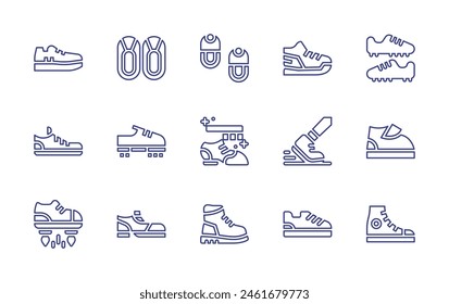 Shoes line icon set. Editable stroke. Vector illustration. Containing shoes, sneaker, sneakers, flying shoes, running, baby shoes, shoe.