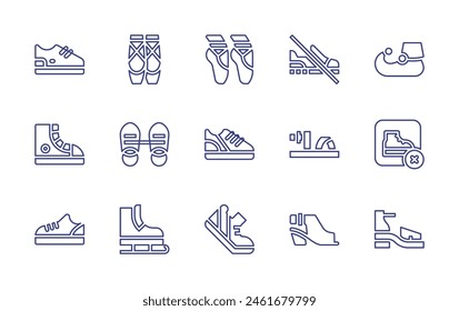 Shoes line icon set. Editable stroke. Vector illustration. Containing ballet, sneakers, sneaker, no shoes, trainers, shoes, shoe, ice skating, ballet.